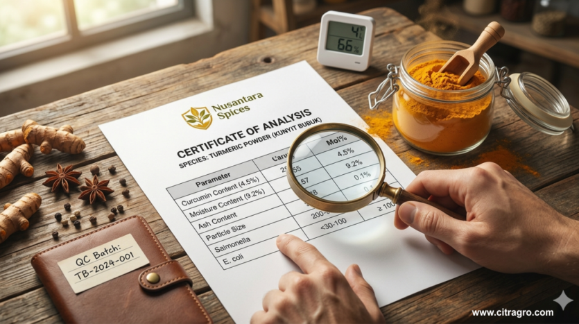 Cara Membaca Certificate of Analysis (COA) untuk Bahan Baku Rempah - Panduan Standar Mutu Industri -Citragro Indonesia